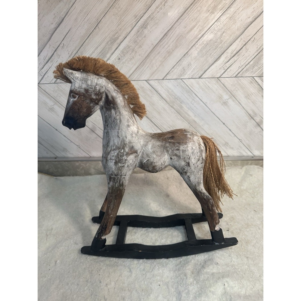 Vintage Distressed Wooden Rocking Horse Toy Primitive Folk Art Decor